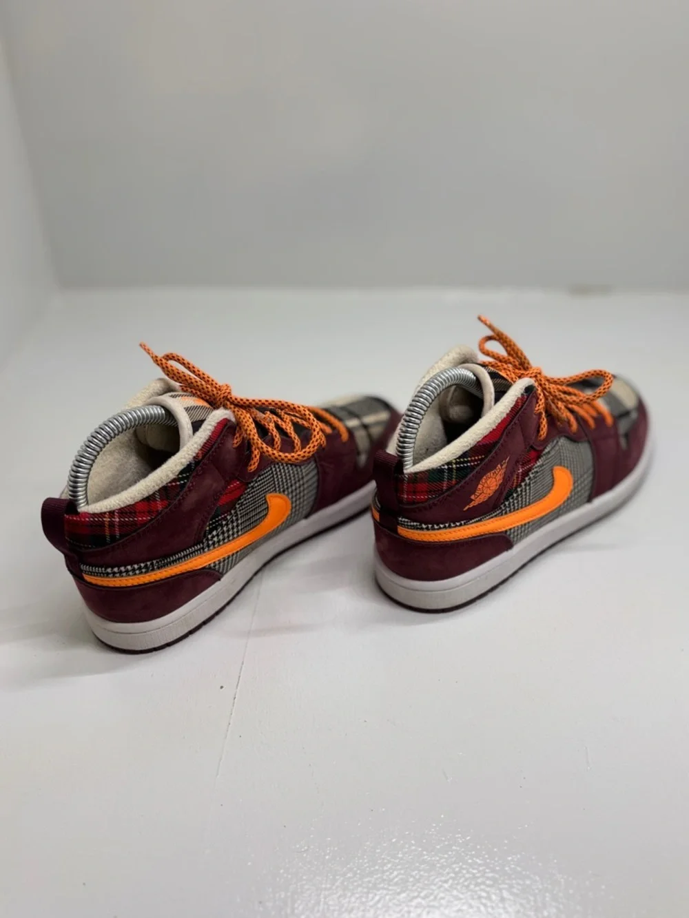 Nike Air Jordan 1 Mid GS Plaid Orange FD5461-608 Youth 3Y Burgundy Wool Sneaker